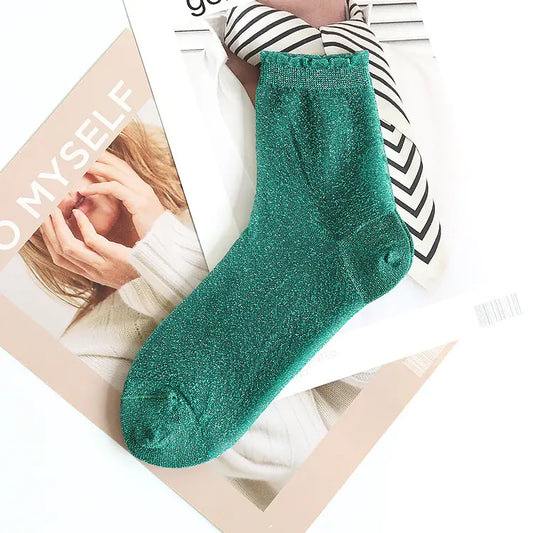 Women's Glitter Lace Candy Silver Silk Socks