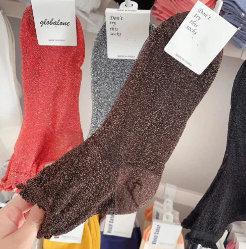 Women's Glitter Lace Candy Silver Silk Socks