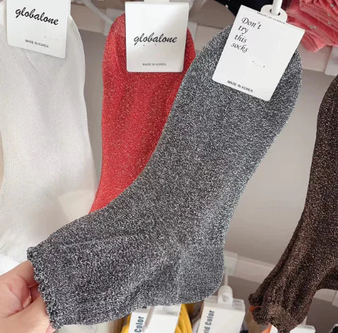 Women's Glitter Lace Candy Silver Silk Socks