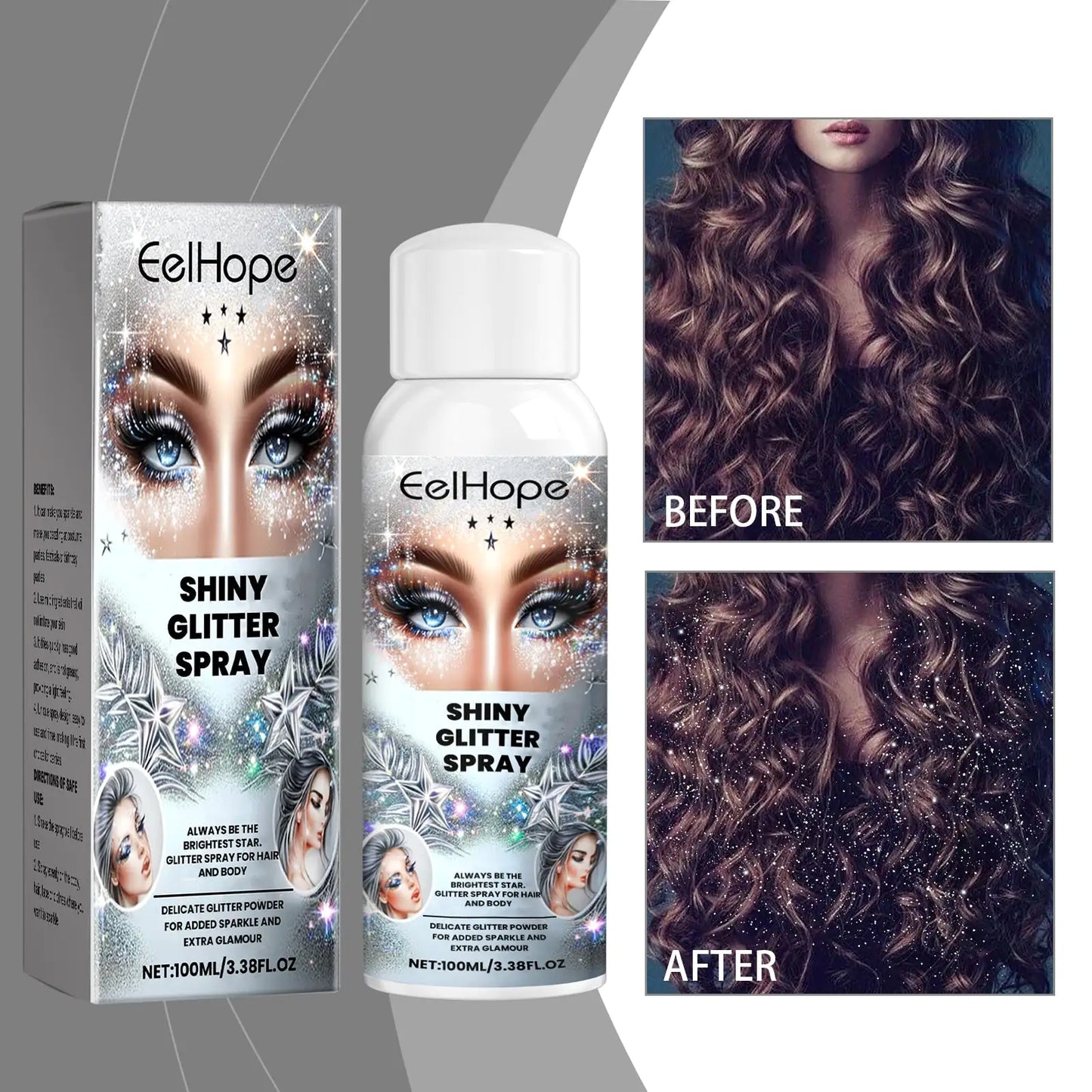 Eelhope Sparkly Glitter Spray, Hair Body Highlight Shimmer Prom Festival Bash Glitter Spray