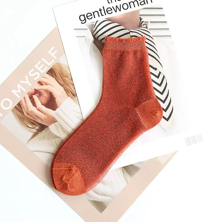 Women's Glitter Lace Candy Silver Silk Socks