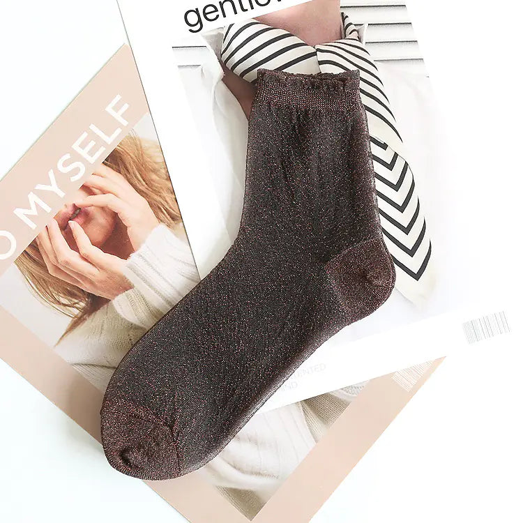 Women's Glitter Lace Candy Silver Silk Socks