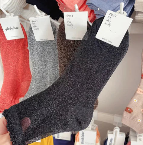 Women's Glitter Lace Candy Silver Silk Socks
