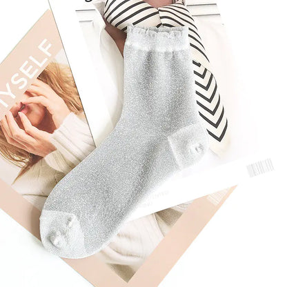 Women's Glitter Lace Candy Silver Silk Socks