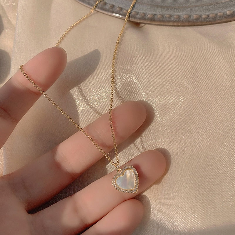 Gold Heart Shaped Opal Necklace